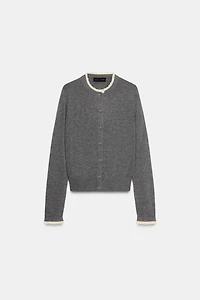 LACE TRIM KNIT CARDIGAN