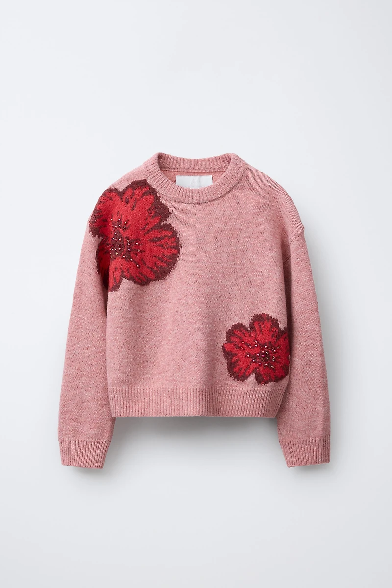 BEADED FLORAL KNIT JUMPER