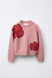 BEADED FLORAL KNIT JUMPER