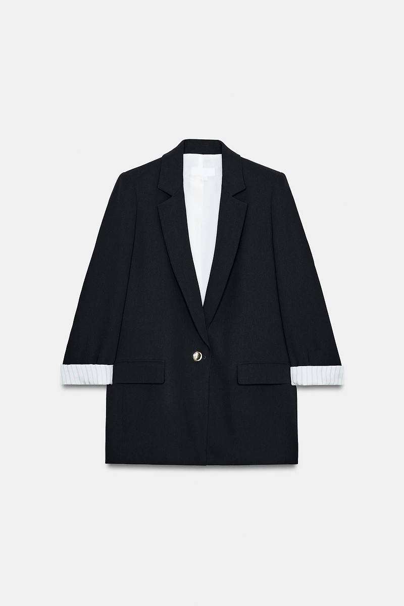 ROLL-UP SLEEVE PRINTED CUFF BLAZER
