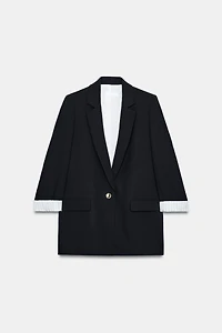 ROLL-UP SLEEVE PRINTED CUFF BLAZER