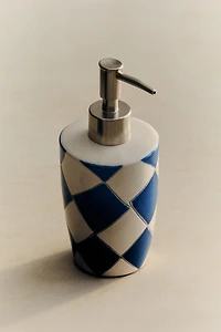 DISTRIBUTEUR SAVON CÉRAMIQUE LOSANGES BLEUES