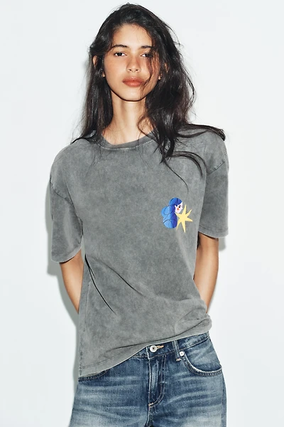 WASHED EFFECT AGUSTINA SHUAN PRINT T-SHIRT