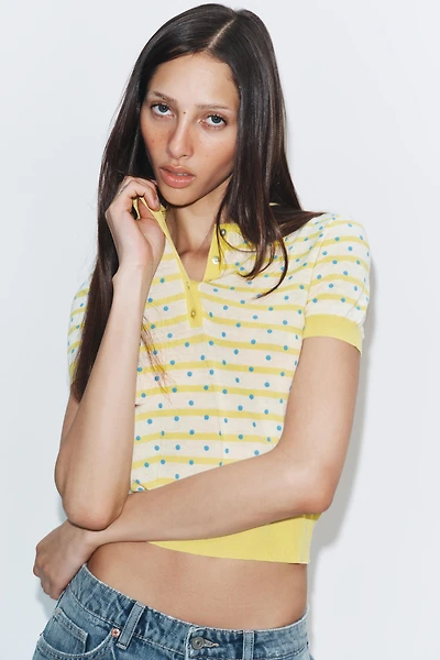 STRIPED KNIT POLO WITH POLKA DOTS