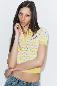 STRIPED KNIT POLO WITH POLKA DOTS