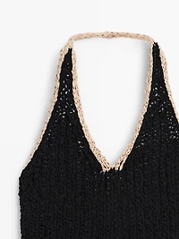 Contrast knit halter top
