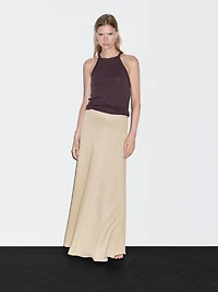 Long herringbone cotton blend skirt