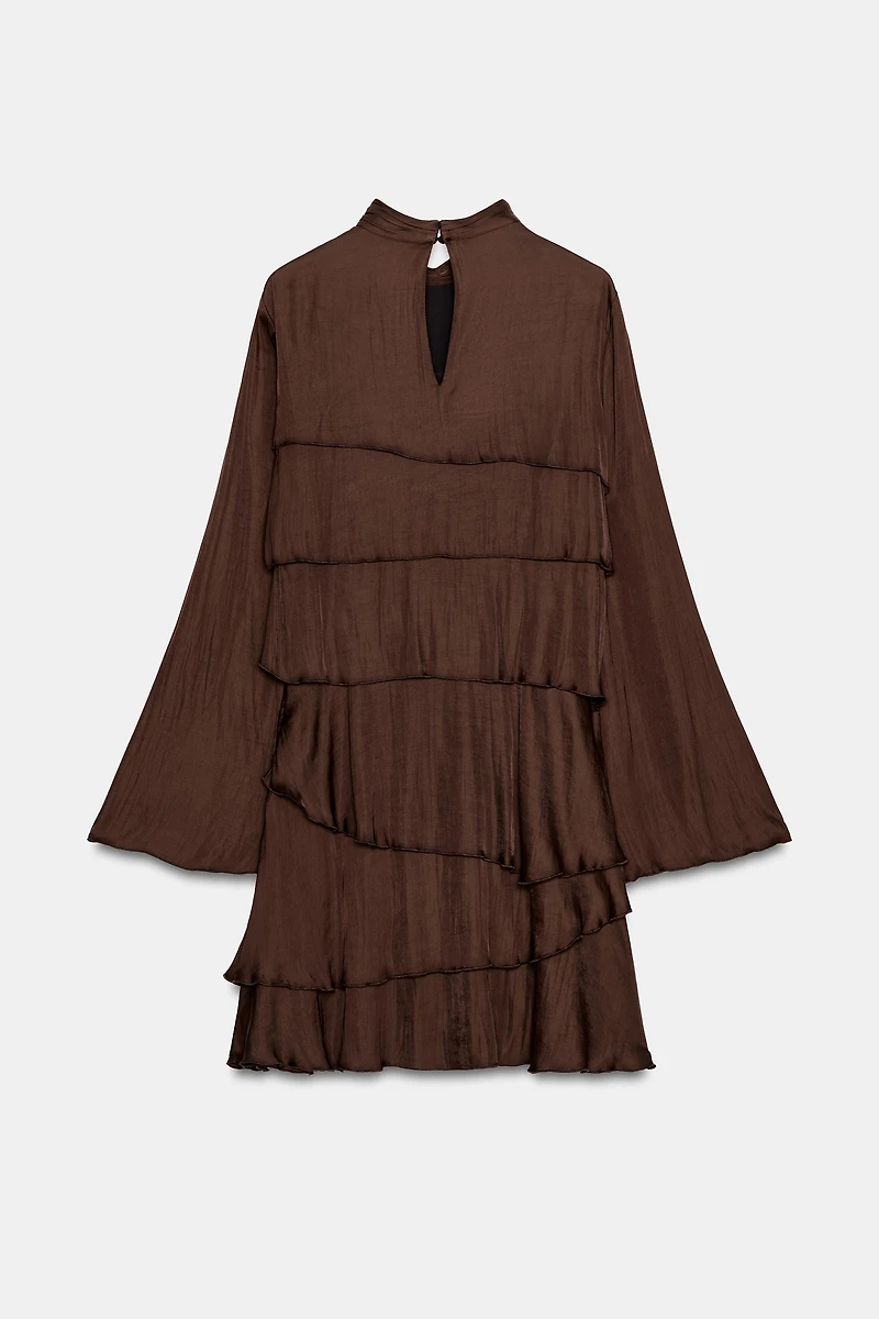 SATIN EFFECT RUFFLED SHORT DRESS