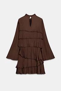 SATIN EFFECT RUFFLED SHORT DRESS