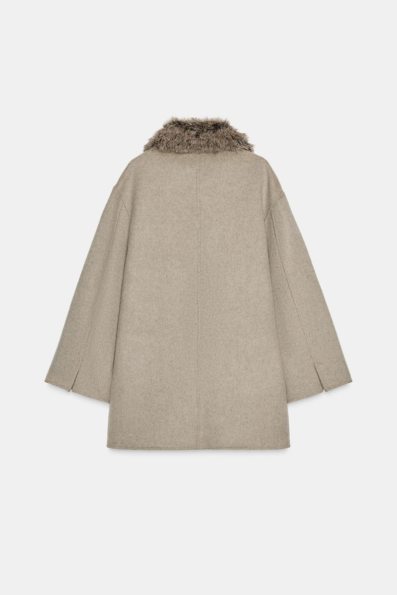 WOOL BLEND COAT WITH FAUX FUR COLLAR ZW COLLECTION