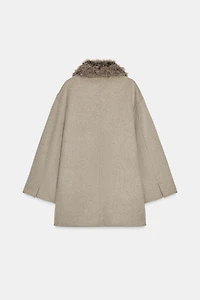 WOOL BLEND COAT WITH FAUX FUR COLLAR ZW COLLECTION