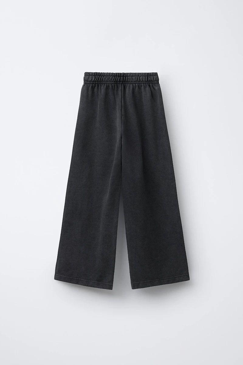 WASHED EFFECT WIDE LEG PANTS