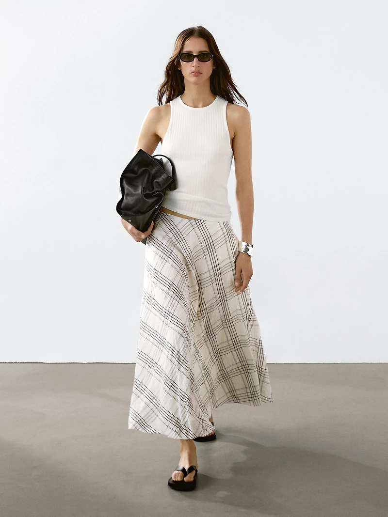 Flowing check midi skirt