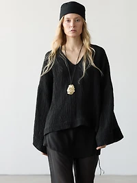 100% linen waffle-knit flowing blouse