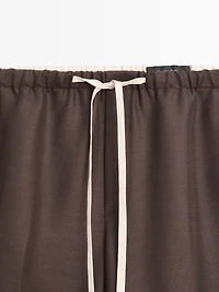 Wool blend contrast drawstring trousers