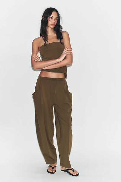 TEXTURED DRAPED BANDEAU TOP