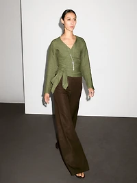Blouse fluide lin avec nœud à la taille