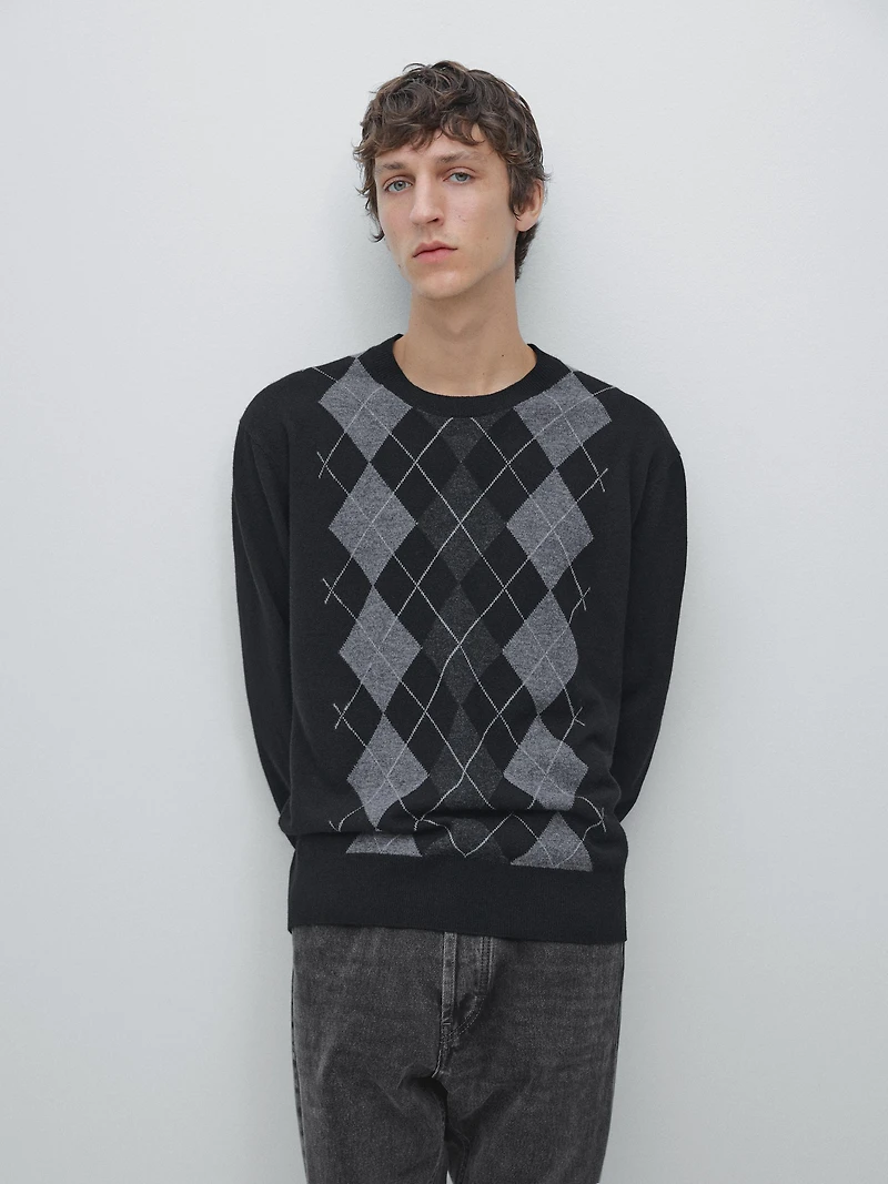 100% wool Argyle knit sweater