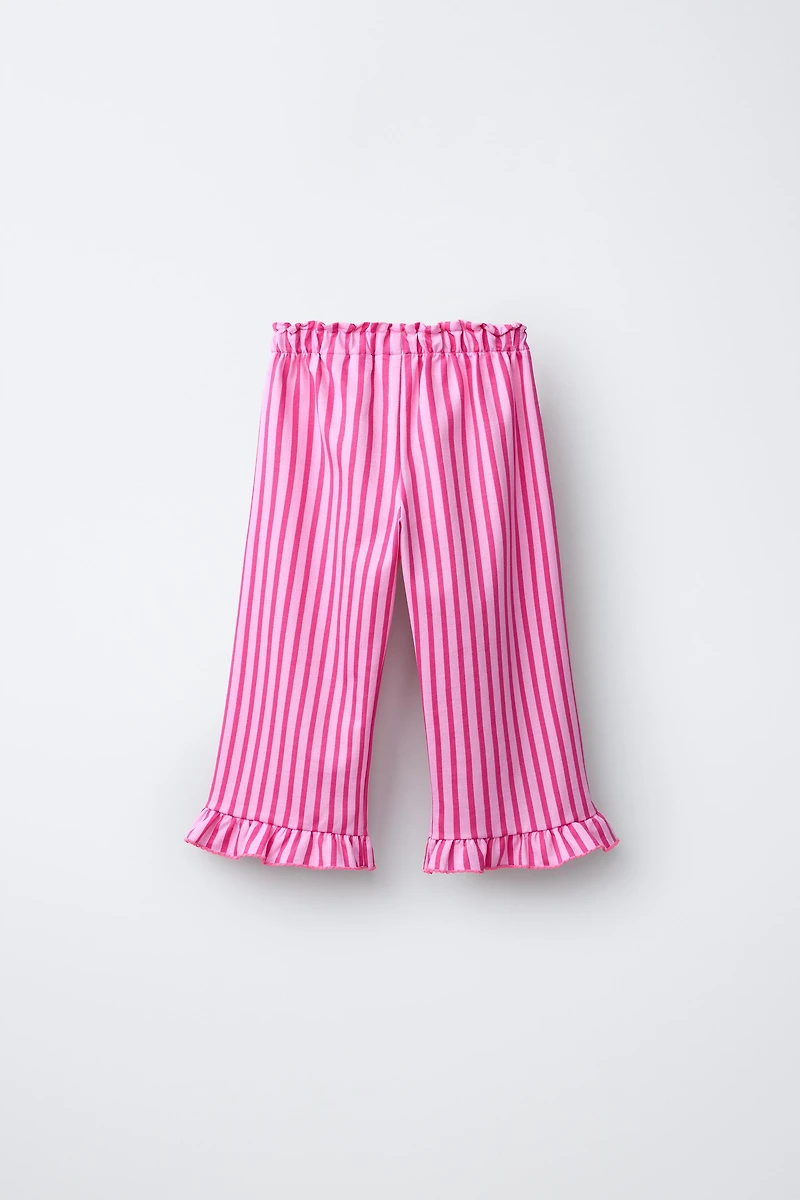 STRIPED CULOTTES WITH RUFFLE AND CONTRASTING PICOT TRIM