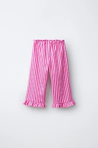 STRIPED CULOTTES WITH RUFFLE AND CONTRASTING PICOT TRIM