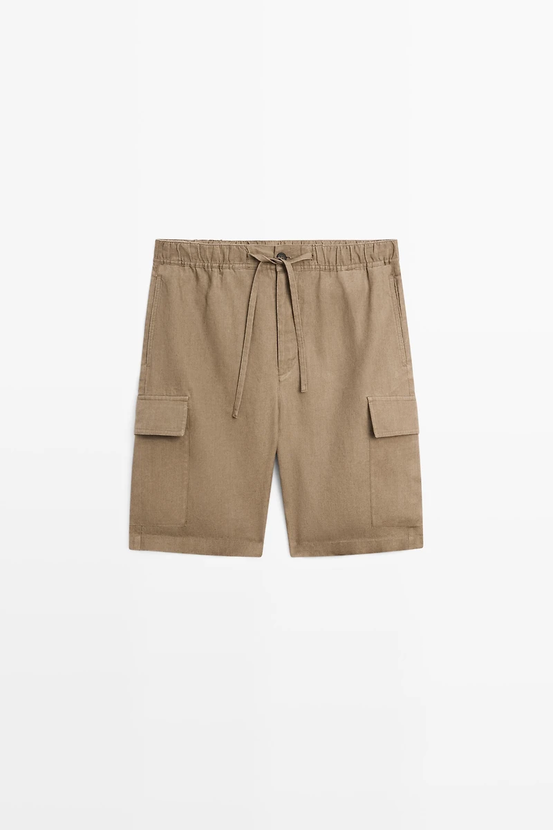 100% linen cargo Bermuda shorts