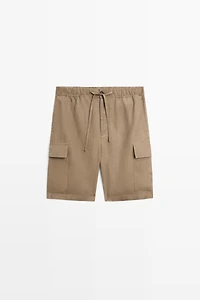 100% linen cargo Bermuda shorts