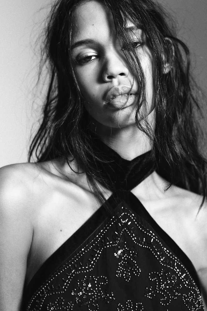 BEADED HALTER GEORGETTE TOP