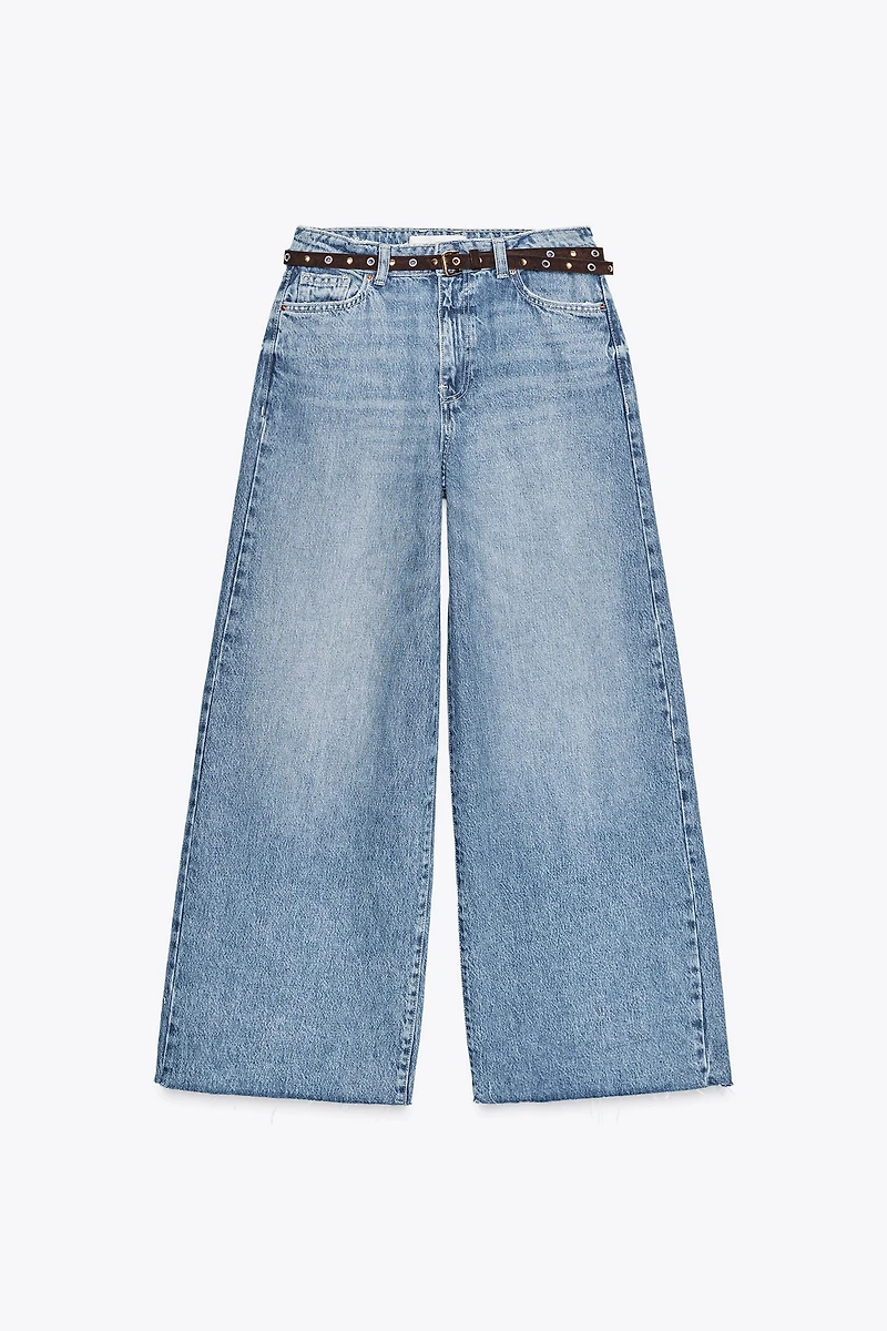 Z1975 WIDE LEG CROPPED HIGH RISE BELTED JEANS