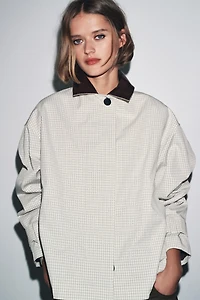 ZW COLLECTION FAUX LEATHER COLLAR SHORT TRENCH COAT