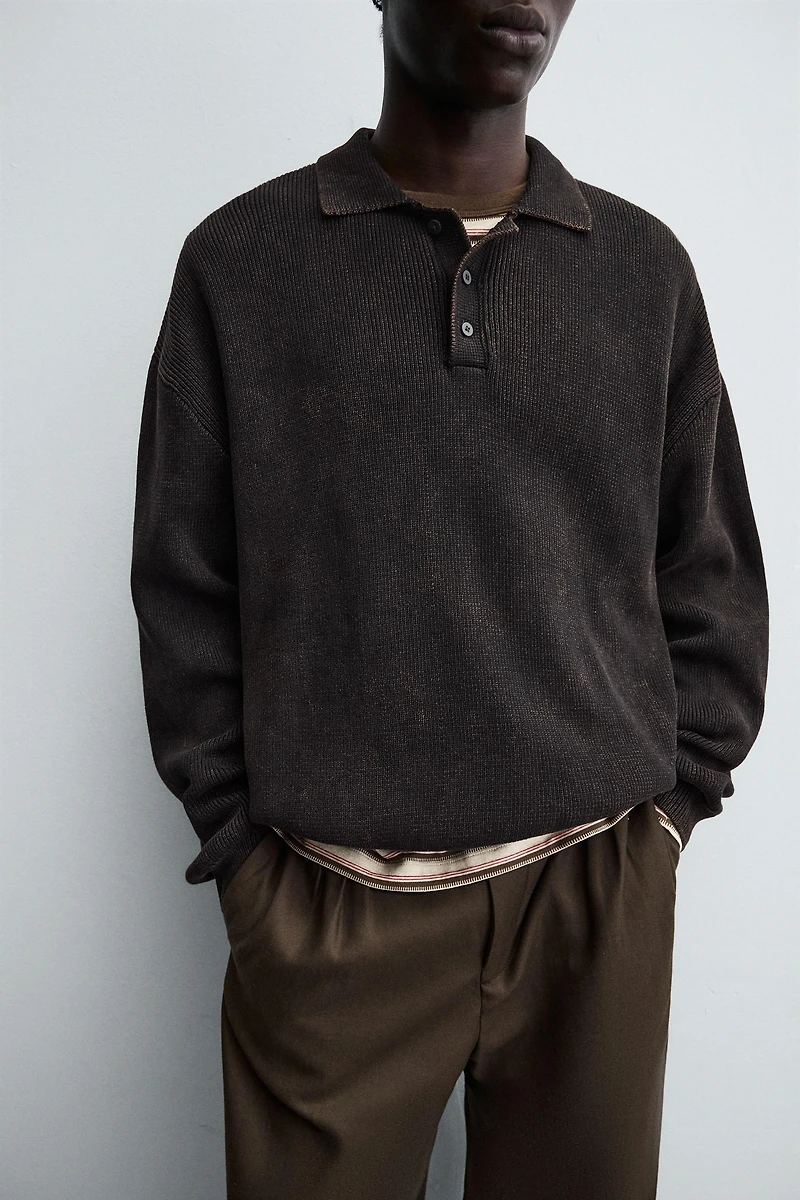 WASHED KNIT POLO SHIRT