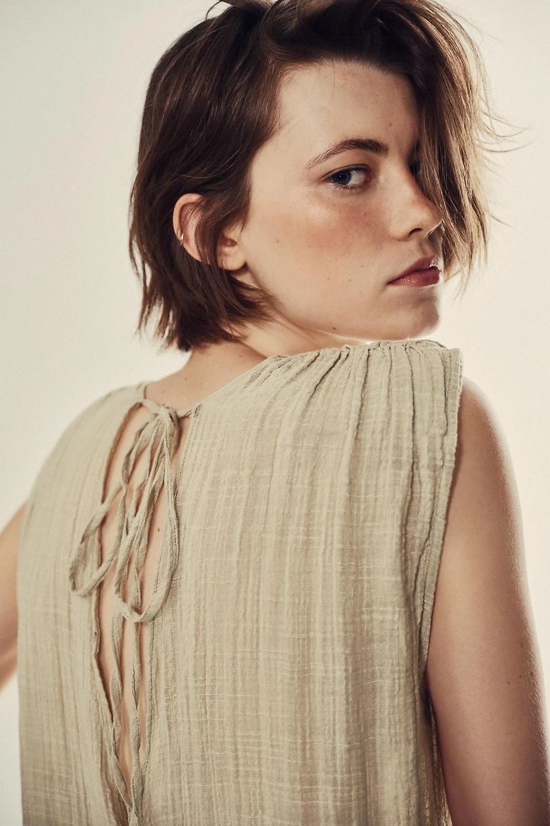 WRINKLED EFFECT GAUZE MIDI DRESS