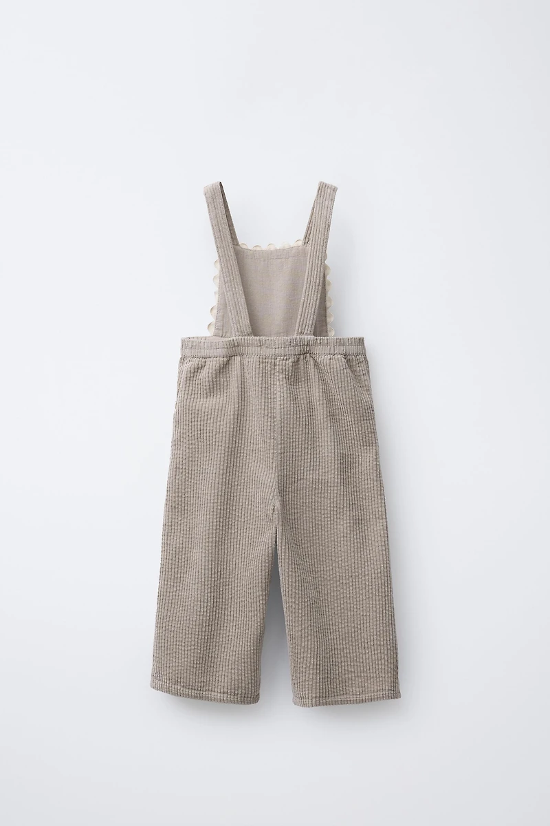 LONG CORDUROY OVERALLS WITH RICKRACK TRIM
