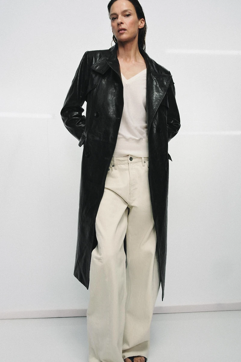 100% LEATHER SHOULDER PAD TRENCH COAT ZW COLLECTION LIMITED EDITION