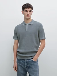 Textured cotton knit polo shirt