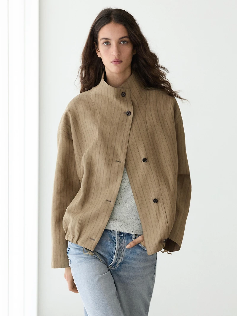 Veste bomber rayée mélange de lin