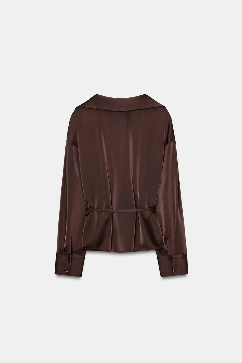 BELTED SATIN EFFECT BLOUSE