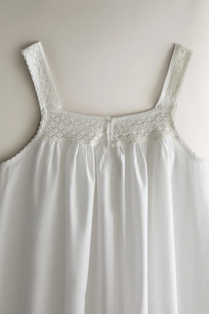 CHEMISE DE NUIT COTON BRETELLES DENTELLE