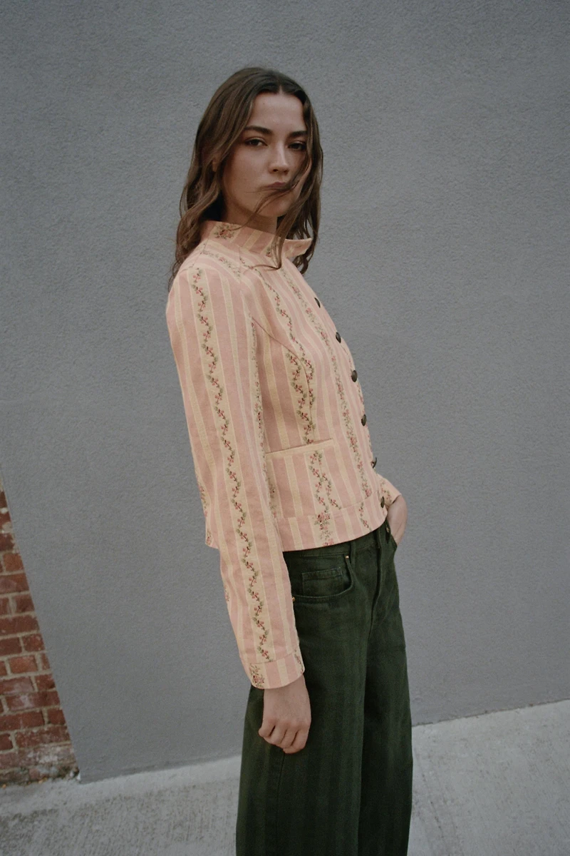STRIPED FLORAL JACQUARD JACKET