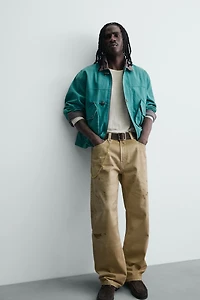 WASHED PRINT STRAIGHT FIT PANTS