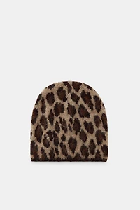 ANIMAL PRINT KNIT BEANIE