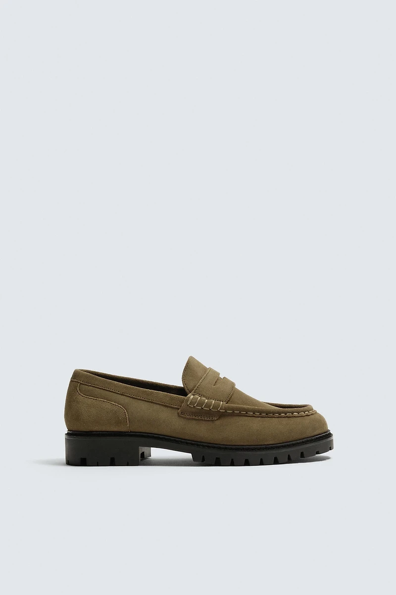 LEATHER PENNY LOAFERS WITH TRACK SOLE