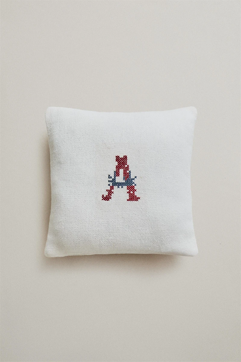 LETTER A EMBROIDERED LINEN CUSHION
