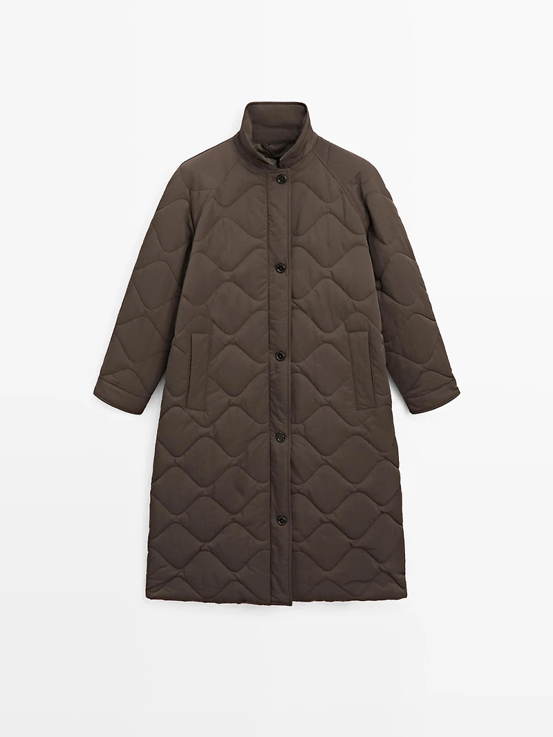 Long water-repellent puffer jacket