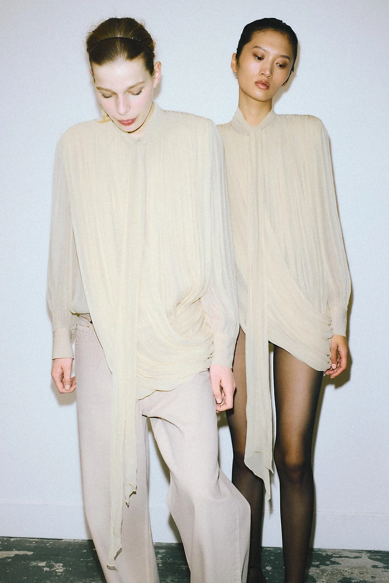 DRAPED SHOULDER PAD BLOUSE ZW COLLECTION LIMITED EDITION