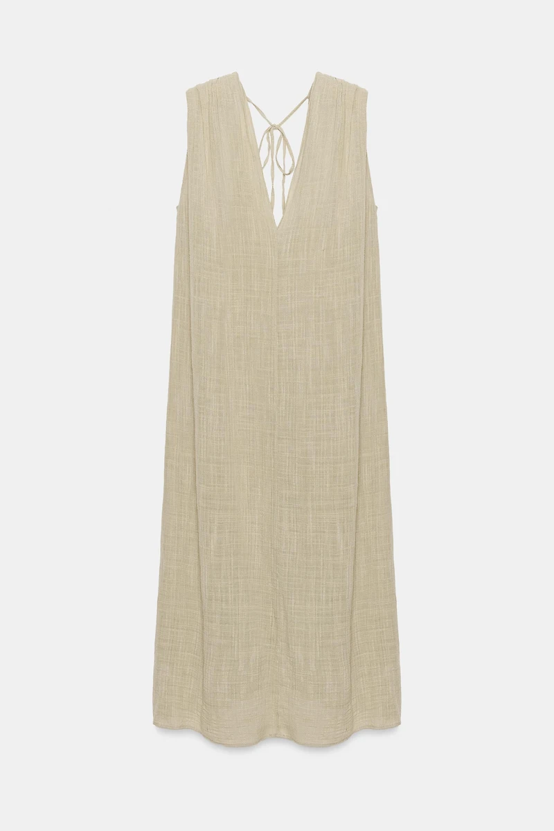 WRINKLED EFFECT GAUZE MIDI DRESS