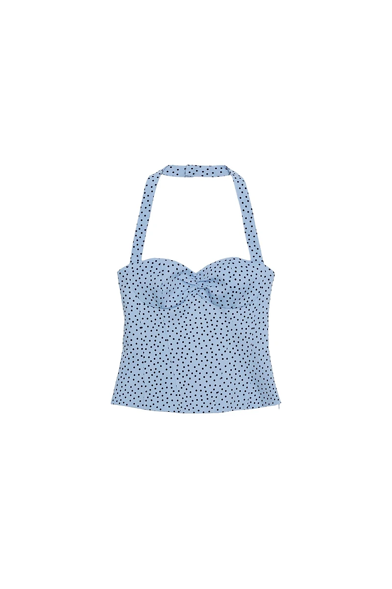 POLKA DOT ROUND NECK HALTER TOP