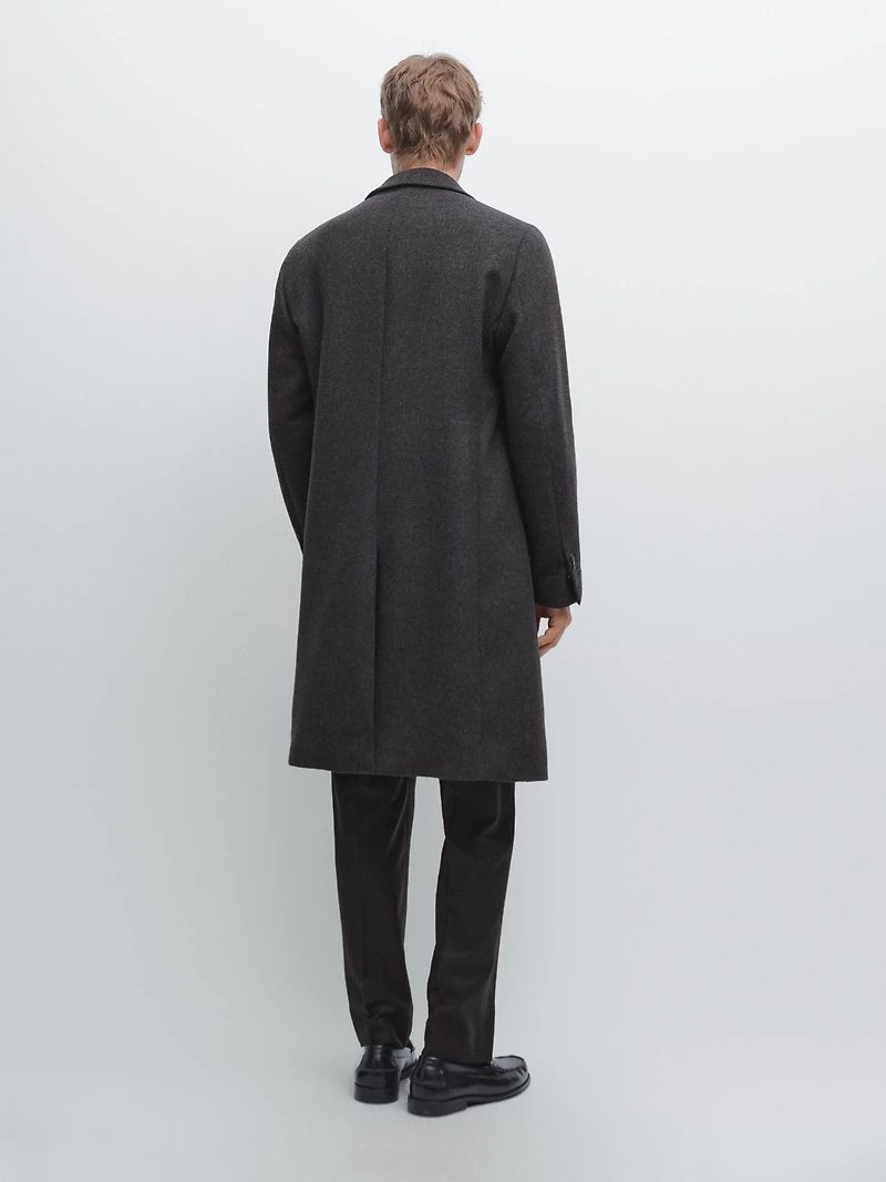 100% wool long coat with lapel collar
