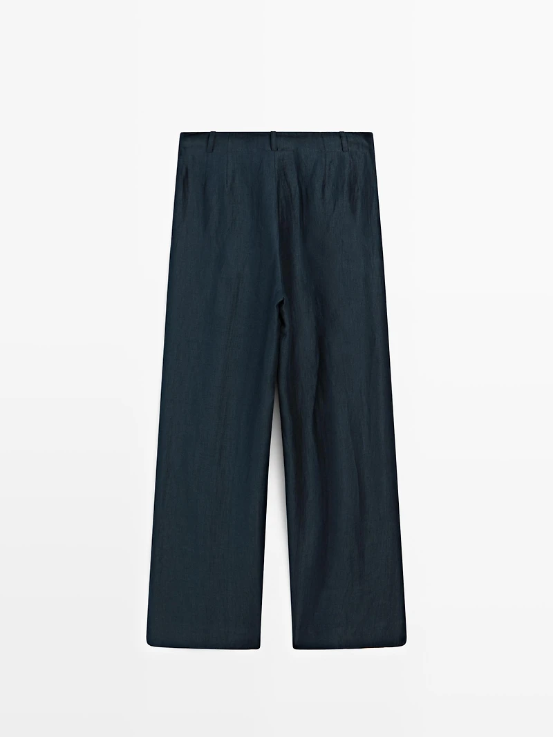 Loose-fitting linen blend trousers