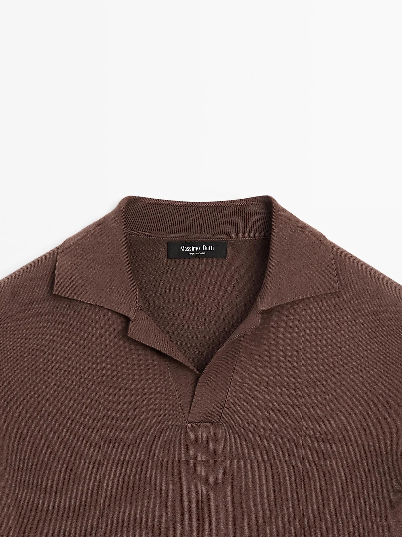 Pull polo en maille de coton et soie mélangés