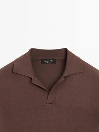 Pull polo en maille de coton et soie mélangés